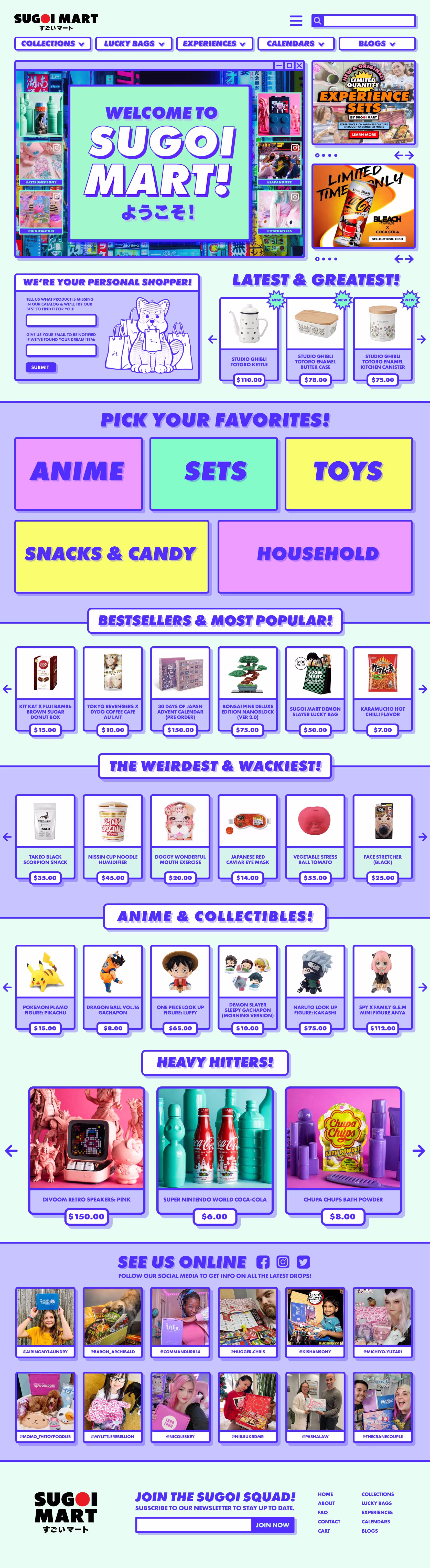 Sugoi Mart's website shown on a mock-up, scrollable internet browser.